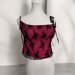 Kolly mesh Black and Pink Lace Women's Top punk princess whimsigoth M